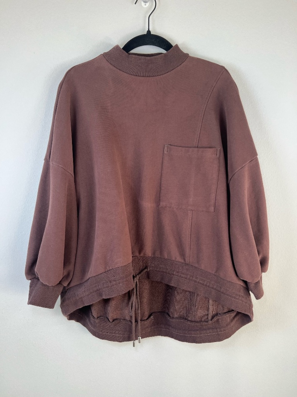 Nap Oversized Mock Neck Sweatshirt Brown Pullover High-Low Pocket Loungewear  Sm